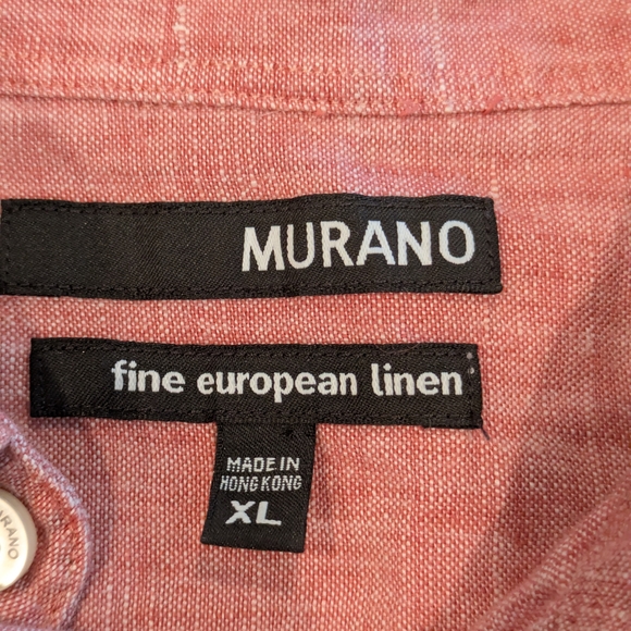 Murano 100% Linen Button Down Shirt XL Coral Salmon Long Sleeve Lightweight - Picture 3 of 5